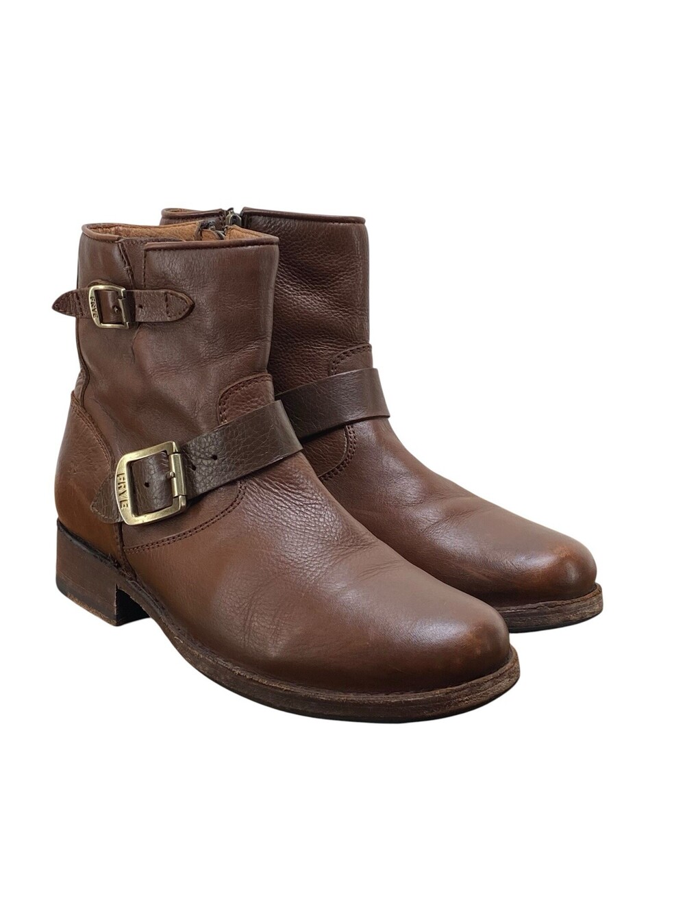 Frye Vicky Engineer Boots 3470541 Women’s 7.5 Brown Leather Moto Buckle